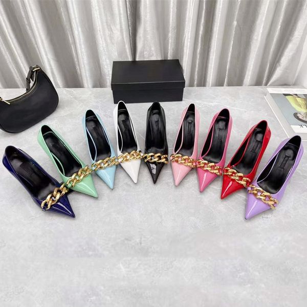 2022 spring summer catwalk pointed toes sandals simple bright color patent leather chains fashion dress shoes pumps party wedding designer s, Black
2022 spring summer catwalk pointed toes sandals simple bright color patent leather chains fashion dress shoes pumps party wedding designer s, Black
