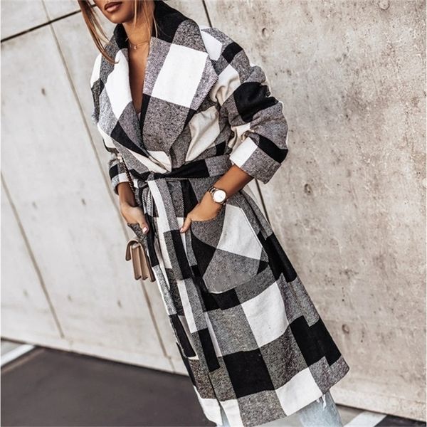 winter plaid paneled women's coats with belt pockets turn-down collar female long coat 2121 spring elegant office ladies outwear 201223, Black
winter plaid paneled women's coats with belt pockets turn-down collar female long coat 2121 spring elegant office ladies outwear 201223, Black