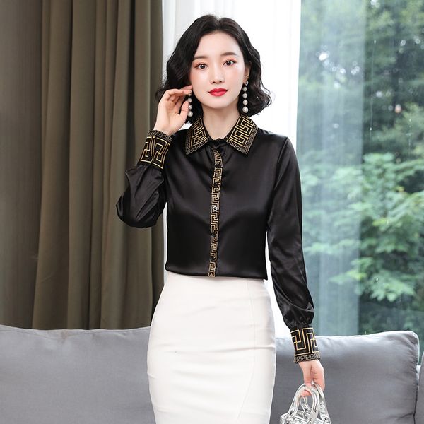 luxury vintage embroidery silk shirt long sleeve women designer lapel black blouses ladies casual office button down black blouse 2022 sprin, White
luxury vintage embroidery silk shirt long sleeve women designer lapel black blouses ladies casual office button down black blouse 2022 sprin, White