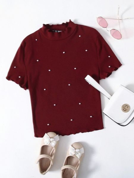 pearl detail lettuce trim rib-knit v4s2#, White
pearl detail lettuce trim rib-knit v4s2#, White