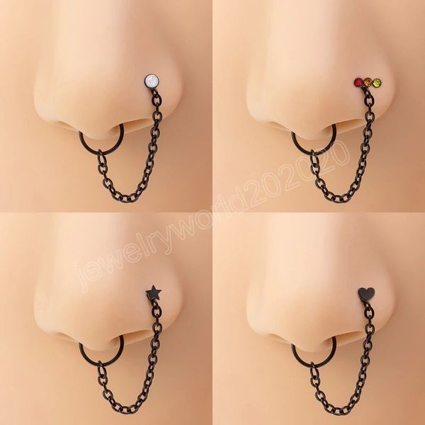 double nose ring with chain stainless steel hoop fake piercing nose clip stud nostril for women men fashion body jewelry, Silver
double nose ring with chain stainless steel hoop fake piercing nose clip stud nostril for women men fashion body jewelry, Silver