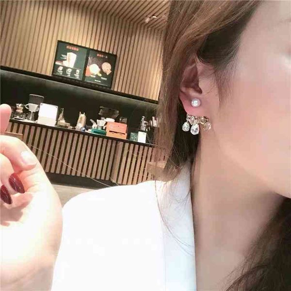 letter pearl stud tassel earrings, Golden 
letter pearl stud tassel earrings, Golden