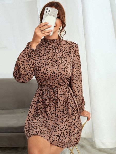 allover print frill trim belted dress m9f9#, Black;gray
allover print frill trim belted dress m9f9#, Black;gray