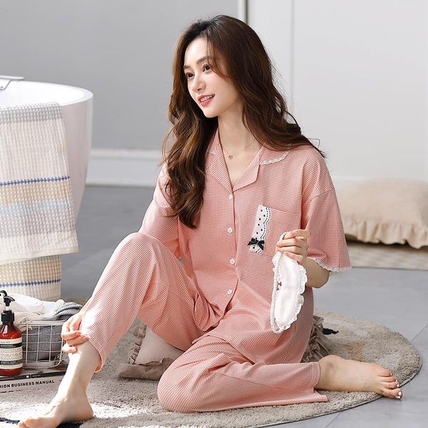 summer clothes short sleeve womens sleepwear 100 cotton pajamas set two pieces women turn-down collar sleeping, Black;red
summer clothes short sleeve womens sleepwear 100 cotton pajamas set two pieces women turn-down collar sleeping, Black;red