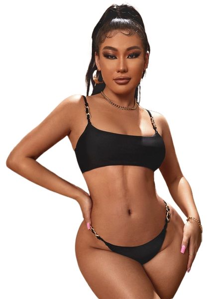 chain decor bikini swimsuit b26s#, White;black
chain decor bikini swimsuit b26s#, White;black