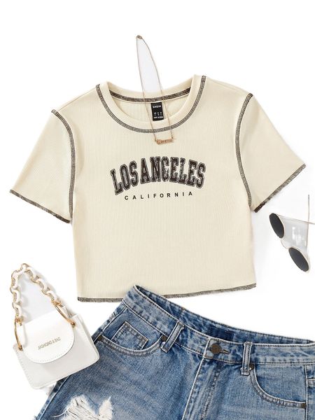 letter graphic stitching tee z1ie#, White