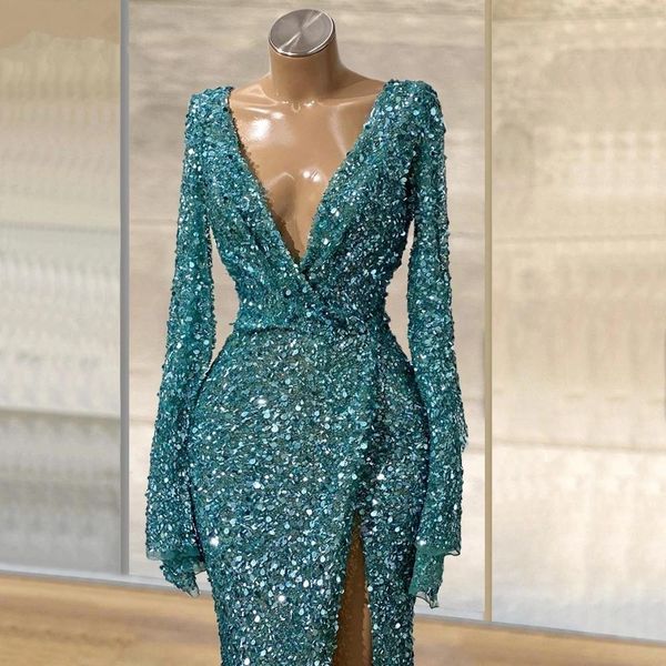 blue glitter sequins high split prom evening dress long sleeves deep v neck plus size custom made floor length bridesmaid plus size, Black
blue glitter sequins high split prom evening dress long sleeves deep v neck plus size custom made floor length bridesmaid plus size, Black