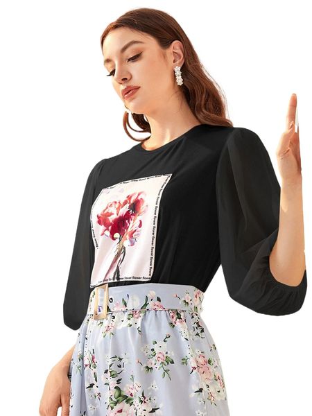 flower & letter graphic blouson sleeve h3wp#, White
flower & letter graphic blouson sleeve h3wp#, White