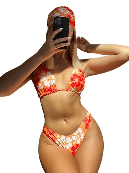 floral print triangle bikini swimsuit & bandana j0mu#, White;black
floral print triangle bikini swimsuit & bandana j0mu#, White;black