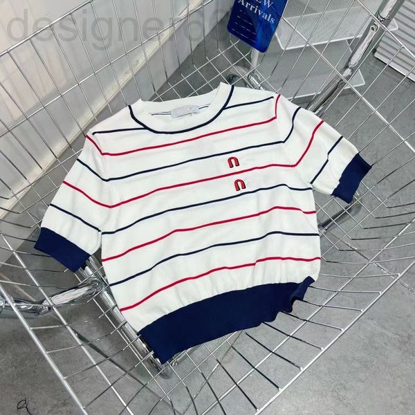 women's t-shirt designer miu letter embroidery short sleeve s spring and summer round neck red blue contrast stripe age reducing fashio, White
women's t-shirt designer miu letter embroidery short sleeve s spring and summer round neck red blue contrast stripe age reducing fashio, White