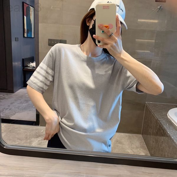 women's t-shirt designer spring and summer four bar stripe half sleeve t-shirt tb men women couples knitted ice hemp casual round neck, White
women's t-shirt designer spring and summer four bar stripe half sleeve t-shirt tb men women couples knitted ice hemp casual round neck, White