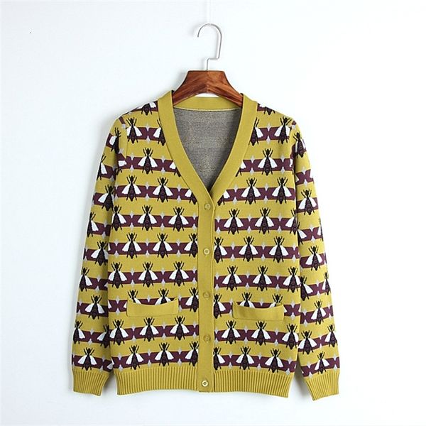 women's knits & tees spring, autumn and winter middle long single breasted v-neck cardigan loose sweater with bee jacquard knitted wome, White
women's knits & tees spring, autumn and winter middle long single breasted v-neck cardigan loose sweater with bee jacquard knitted wome, White