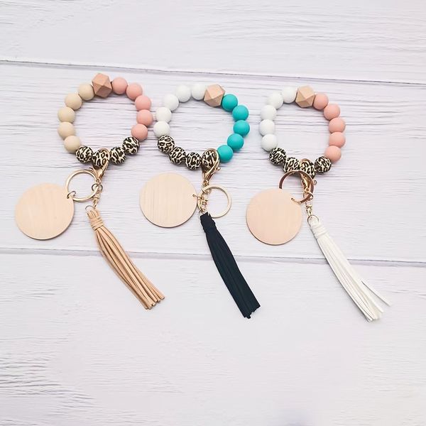 food grade silicone beads solid color leopard bracelet keychain tassel blank disc keyring wholesale women's multicolor optional, Silver
food grade silicone beads solid color leopard bracelet keychain tassel blank disc keyring wholesale women's multicolor optional, Silver