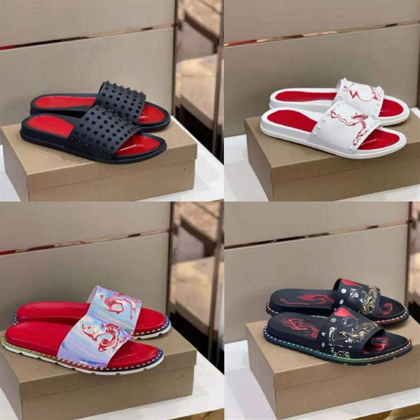 2022 designer red bottoms studded slippers studs rivet suede sandals mens printed slides flat shoes summer red thick sole outdoor 264v, Black
2022 designer red bottoms studded slippers studs rivet suede sandals mens printed slides flat shoes summer red thick sole outdoor 264v, Black