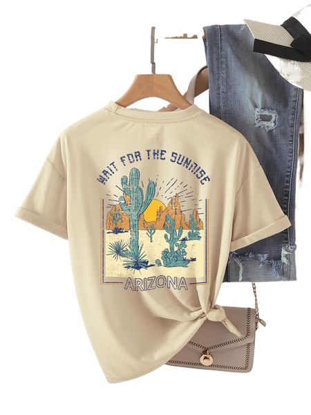 cactus and slogan graphic tee q6er#, White 
cactus and slogan graphic tee q6er#, White