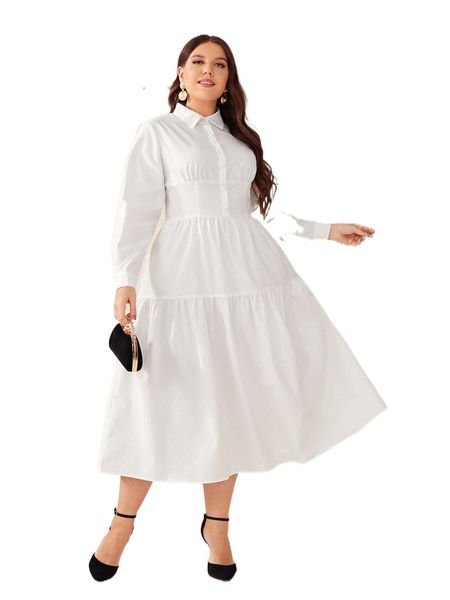plus shirred back shirt dress c3il#, Black