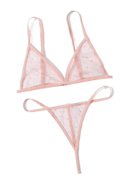 heart pattern mesh lingerie set j97o#, Black;red