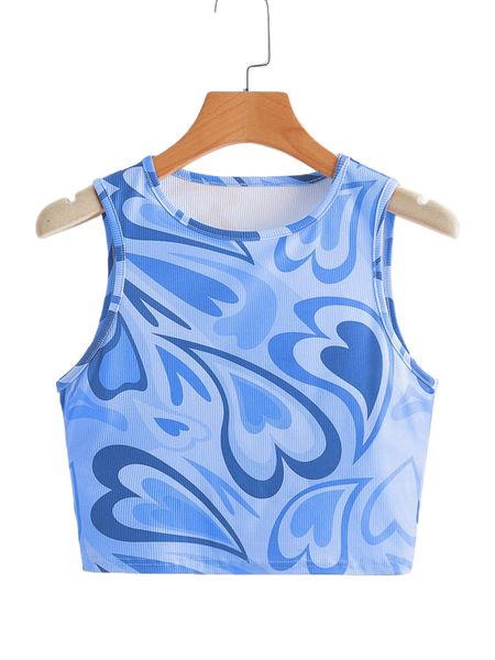plus heart print tank l0d4#, Black