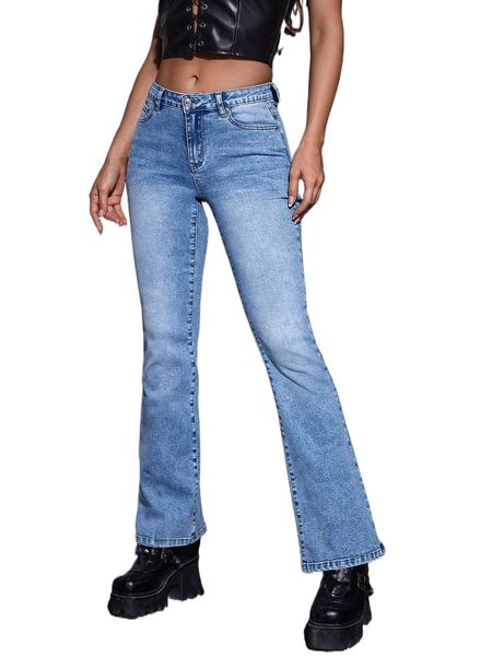 single button flare leg jeans m1we#, Blue
single button flare leg jeans m1we#, Blue