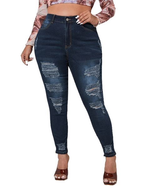 plus ripped high waist jeans c5bz#, Blue