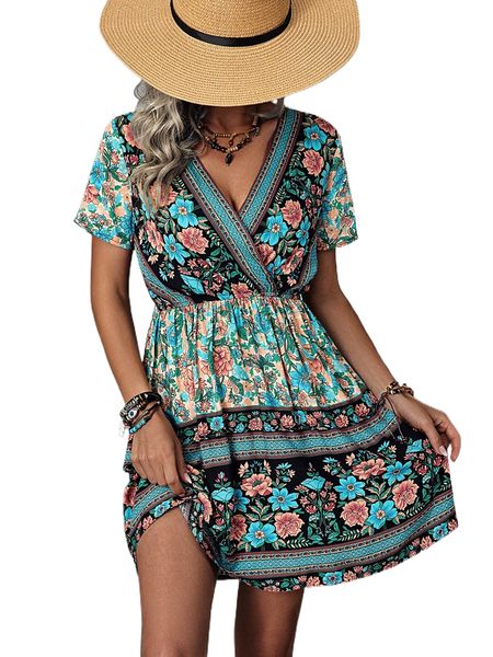 floral print surplice neck dress d2rh#, Black;gray
floral print surplice neck dress d2rh#, Black;gray