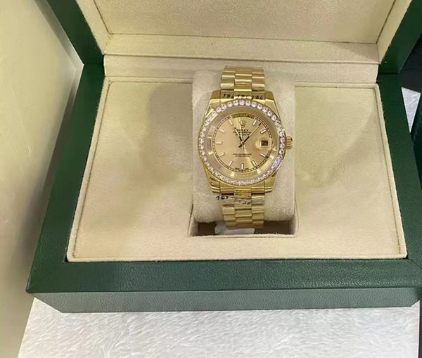 with original box luxury fashion watches 41mm 18k yellow gold diamond dial & bezel 18038 watch automatic men's watch wristwatch, Slivery;brown
with original box luxury fashion watches 41mm 18k yellow gold diamond dial & bezel 18038 watch automatic men's watch wristwatch, Slivery;brown