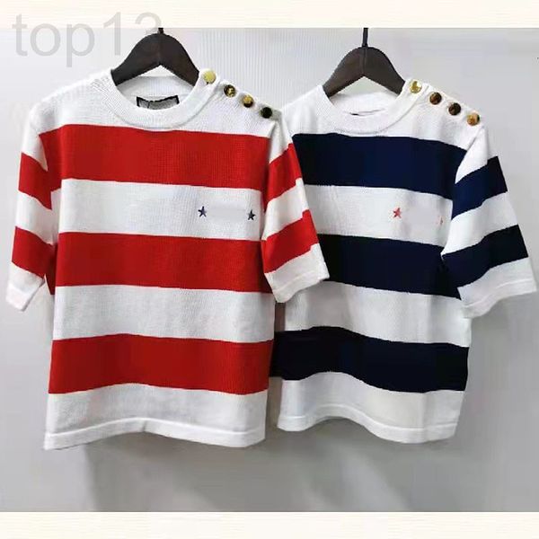 women's knits & tees designer g family 22 spring and summer new star letter embroidery contrast stripe round neck gold button off shoul, White
women's knits & tees designer g family 22 spring and summer new star letter embroidery contrast stripe round neck gold button off shoul, White