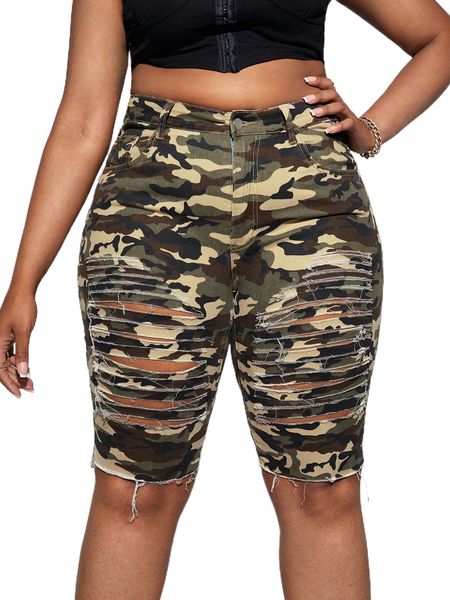 sxy plus camo print ripped trim denim shorts 43po#, White;black
sxy plus camo print ripped trim denim shorts 43po#, White;black