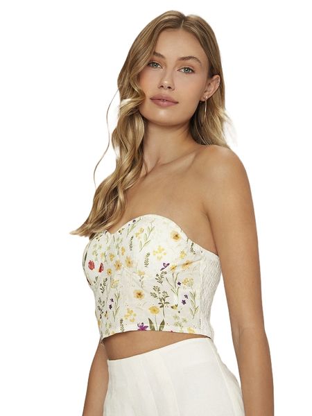 floral print shirred back tube crop 52ps#, White