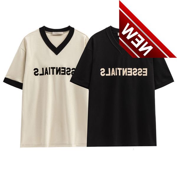 2022 new fog essentials flocking print contrast v-neck men's and women's short sleeve t-shirt, White;black
2022 new fog essentials flocking print contrast v-neck men's and women's short sleeve t-shirt, White;black