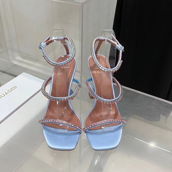 amina muaddi blue real silk sandals 95mm crystal embellished strap spool heels heel for roman shoes women summer luxury designers sandals, Black
amina muaddi blue real silk sandals 95mm crystal embellished strap spool heels heel for roman shoes women summer luxury designers sandals, Black