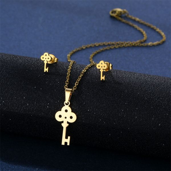 stainless steel key pendant necklace stud earrings set fashion send girlfriend couple christmas birthday gift jewelry for lover, Silver
stainless steel key pendant necklace stud earrings set fashion send girlfriend couple christmas birthday gift jewelry for lover, Silver