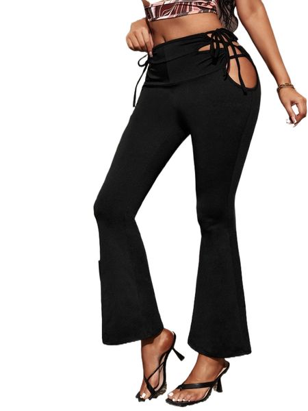 sxy knot side flare leg pants d7dr#, Black;white