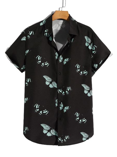men butterfly print shirt 87ax#, White;black