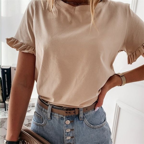 summer women casual solid tshirt white petal sleeve o neck chic tees women's tshirt fashion khaki t shirts lady plus size t200614
summer women casual solid tshirt white petal sleeve o neck chic tees women's tshirt fashion khaki t shirts lady plus size t200614