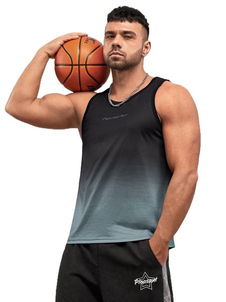 extended sizes men ombre & letter graphic tank q1li#, White;black