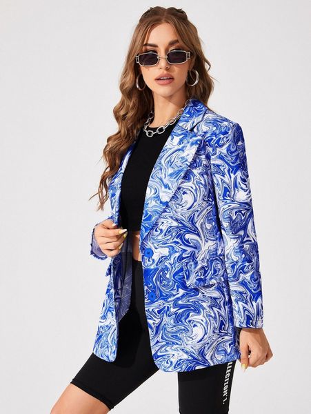 marbled print blazer v7v6#, White