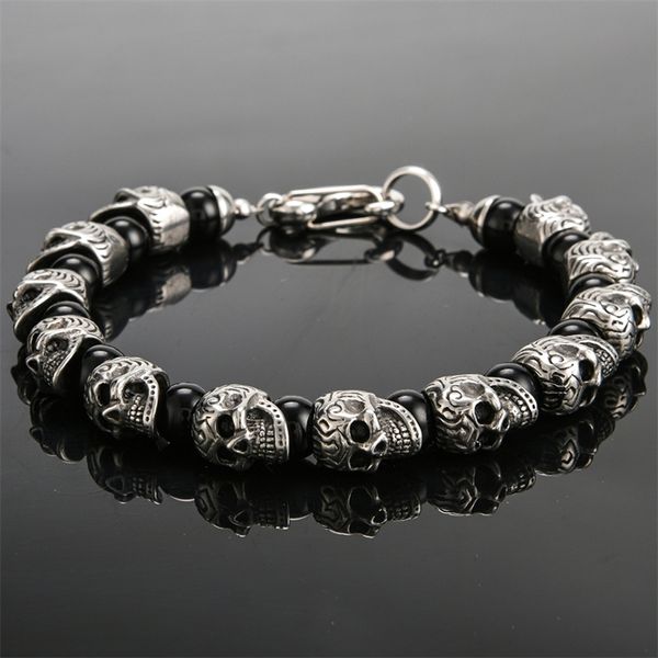vintage stainless steel skull beads bracelet men 8mm natural stone mens beaded bracelets 2019 hip-hop rock friends jewelry t200323, Golden;silver
vintage stainless steel skull beads bracelet men 8mm natural stone mens beaded bracelets 2019 hip-hop rock friends jewelry t200323, Golden;silver