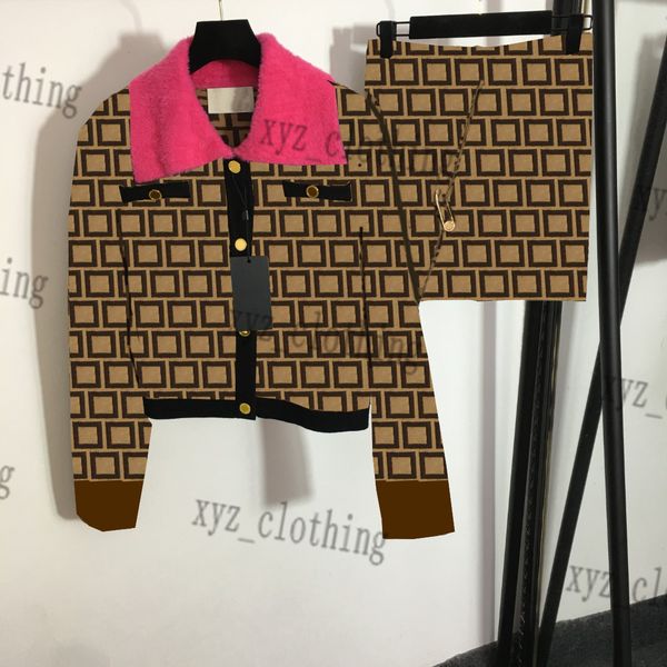 brand women two piece dress knitted jackets with short skirts sets f jacquard letter color matching lapel knitting cardigan large pin temper, White
brand women two piece dress knitted jackets with short skirts sets f jacquard letter color matching lapel knitting cardigan large pin temper, White