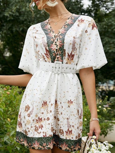 simplee floral flounce sleeve flared hem dress without belt d8o0#, Black;gray
simplee floral flounce sleeve flared hem dress without belt d8o0#, Black;gray