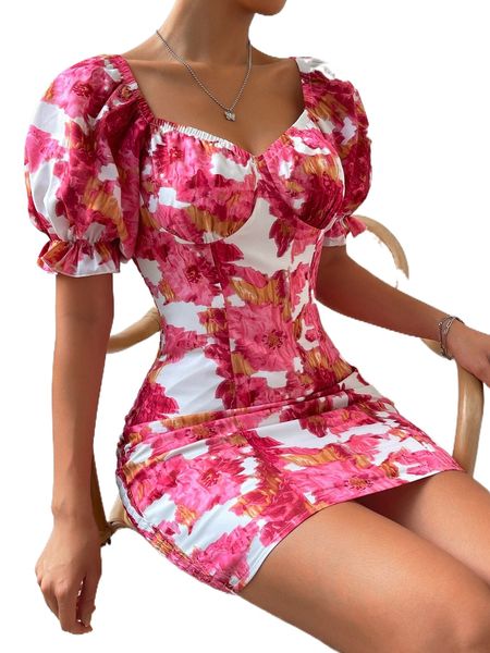 allover floral print sweetheart neck shirred back puff sleeve bodycon dress 09at#, Black;gray
allover floral print sweetheart neck shirred back puff sleeve bodycon dress 09at#, Black;gray