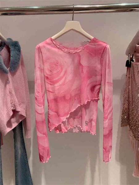 women's t-shirt rose print pink long sleeve niche spring summer slim fit sunscreen mesh bottomed shirt women's ins, White
women's t-shirt rose print pink long sleeve niche spring summer slim fit sunscreen mesh bottomed shirt women's ins, White