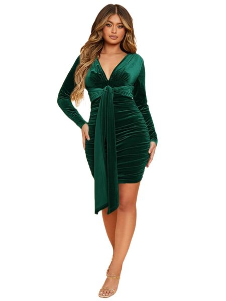 tie front ruched velvet bodycon dress o0wf#, Black;gray
