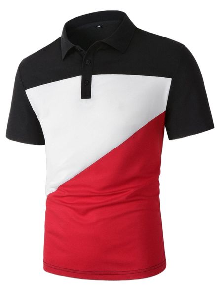 men color block polo shirt 73t7#, White;black 
men color block polo shirt 73t7#, White;black