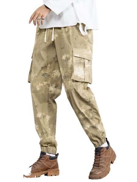 men camo print flap pocket pants 68z7#, Black
men camo print flap pocket pants 68z7#, Black