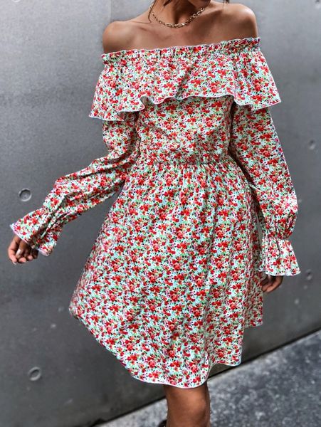 off the shoulder ditsy floral print flounce sleeve dress z2ew#, Black;gray
off the shoulder ditsy floral print flounce sleeve dress z2ew#, Black;gray