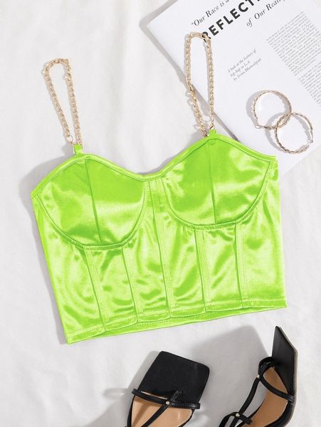 chain detail bustier cami crop 66ex#, White