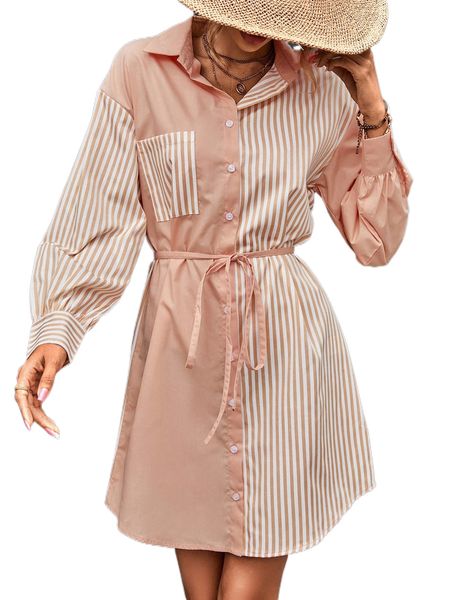 striped drop shoulder belted shirt dress y9ol#, Black;gray
striped drop shoulder belted shirt dress y9ol#, Black;gray