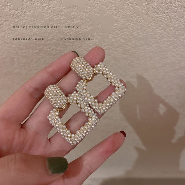 925 silver needle geometric hollow square pearl earrings french retro court earrings simple grace personality eardrop, Golden
925 silver needle geometric hollow square pearl earrings french retro court earrings simple grace personality eardrop, Golden