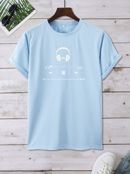 men headphone print tee c86e#, White;black 
men headphone print tee c86e#, White;black
